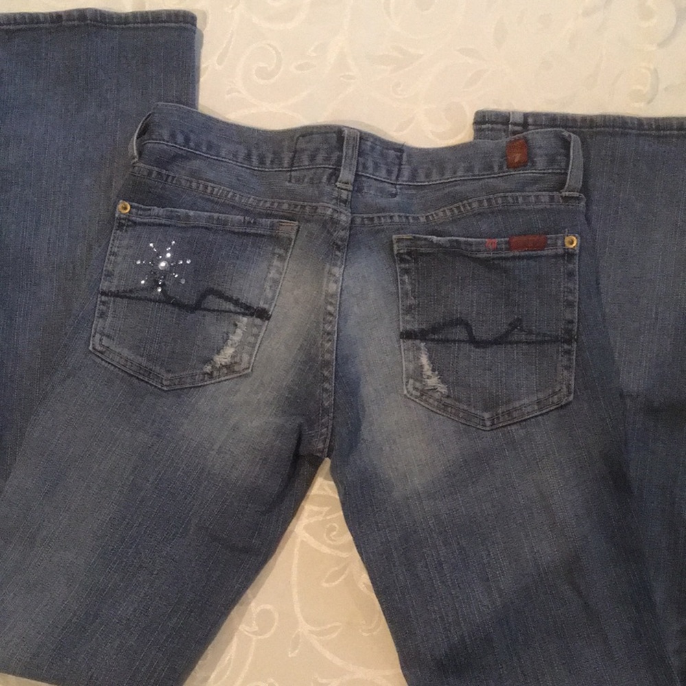 7 For All Mankind "Great China Wall" jeans. Low-rise, flare, rhinestone. Size 27 - Picture 3 of 8